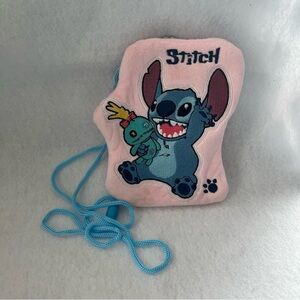 STITCH Small Pink Plush Kiss Lock Necklace Pouch Scrump Disney Japan